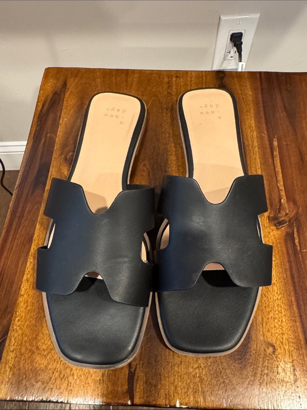 Target Black Slide Sandals with Cutout Strap - NWOT